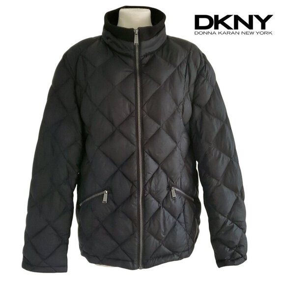 DKNY Down filled Black Puffer Jacket with Zipper Pockets Lightweight Size XL - Picture 1 of 15